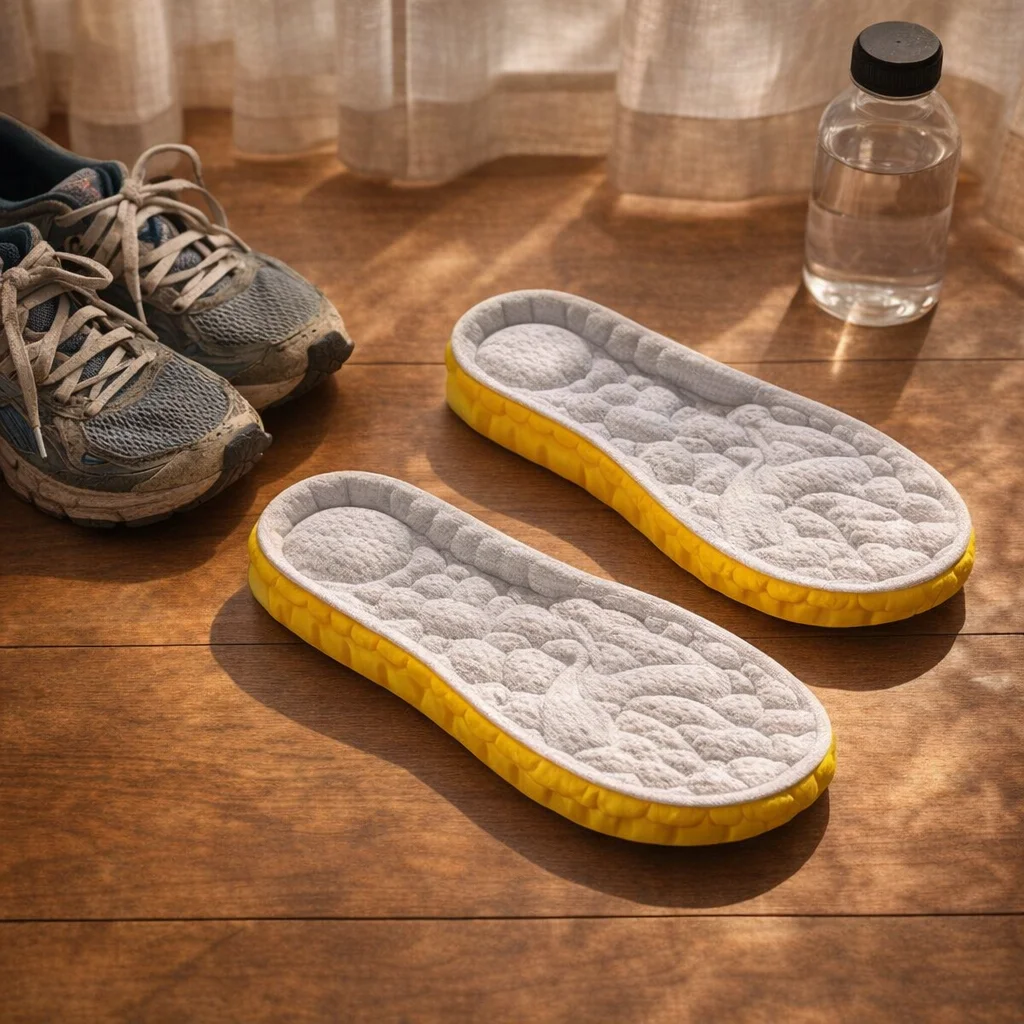 Velvtread cloud insoles with arch support next to running shoes - best cloud insoles for plantar fasciitis
